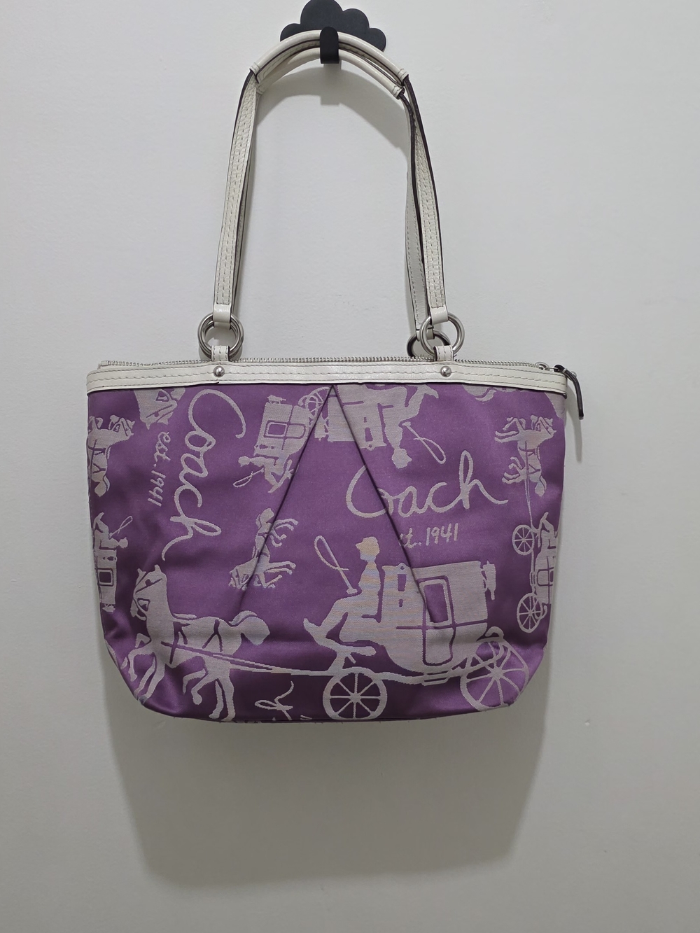 Vintage Coach Purple Horse and Carriage Heritage Sateen Tote Bag F14482